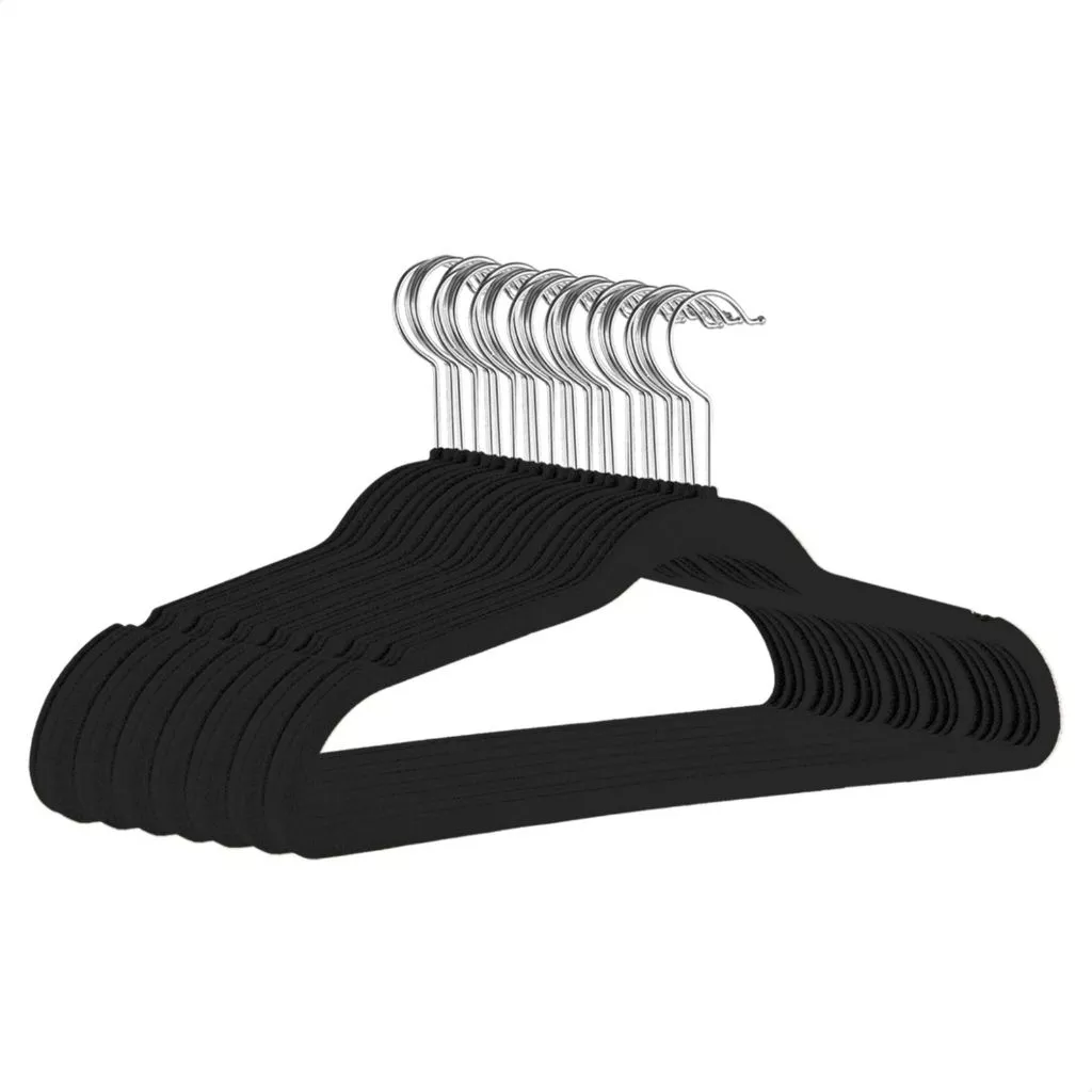 Kit 30 Cabides de Veludo Antideslizante – Ultra Finos e Organizadores de Closet